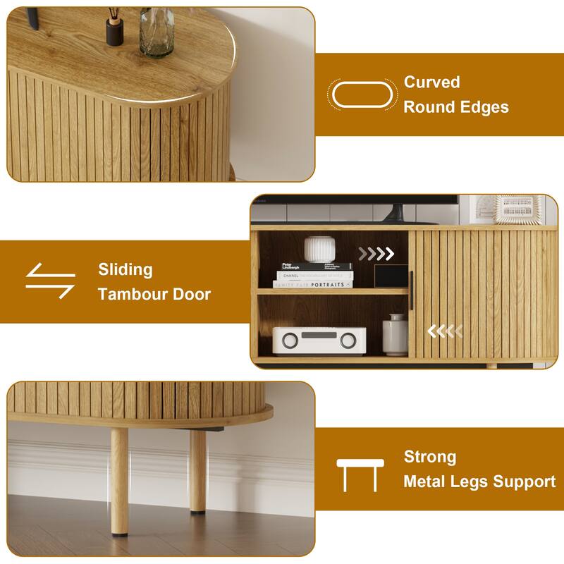 70.1" Modern TV Stand with Sliding Doors and Storage Compartments, Entertainment Console Cabinet