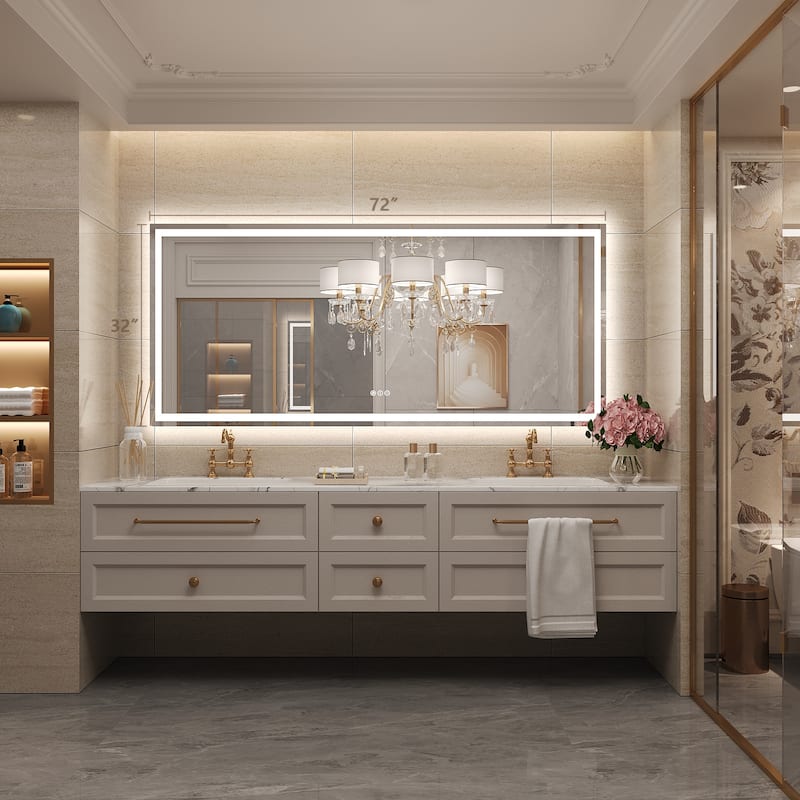 Frameless LED Front Light and Backlit 3 Colors Dimmable Anti-Fog Wall Bathroom Vanity Mirror