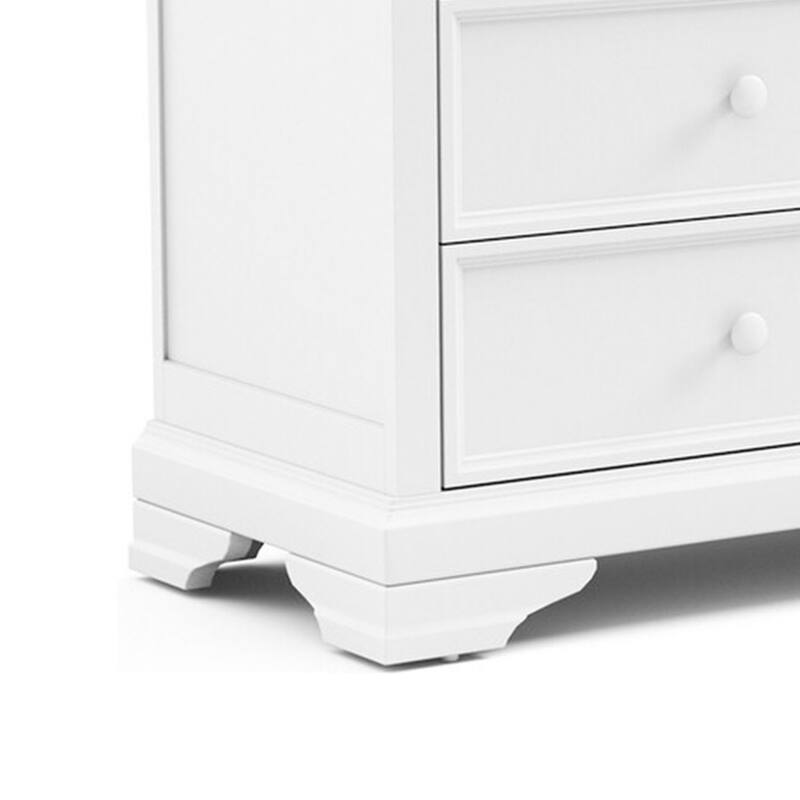 Toli Wide Dresser, 6 Drawers w Round Knobs, White Solid Hardwood