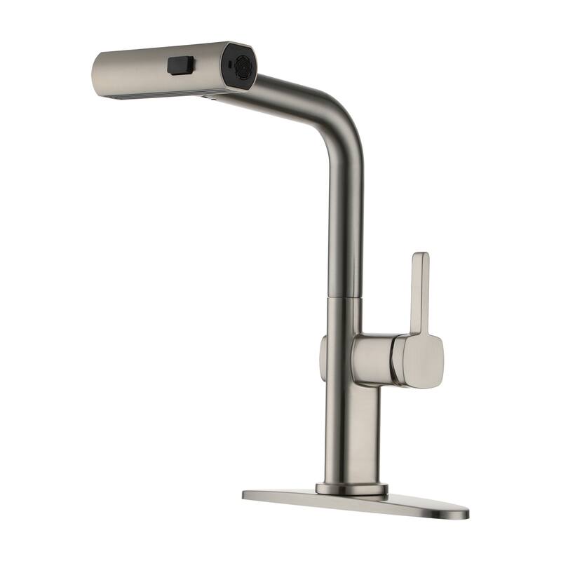 Single Handle Pull Out Sprayer Kitchen Faucet with 3 Functions Spray, 360° swivel