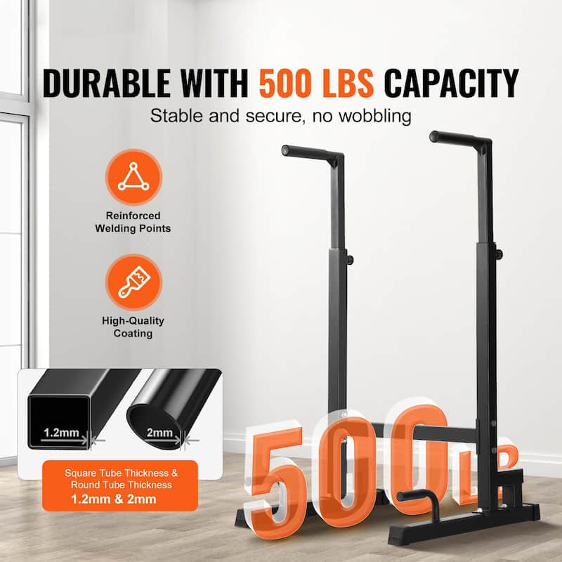 Black Steel Adjustable Dip Bar 500 lbs Home Gym Workout Station - 29.5" x 28" x 51.6"