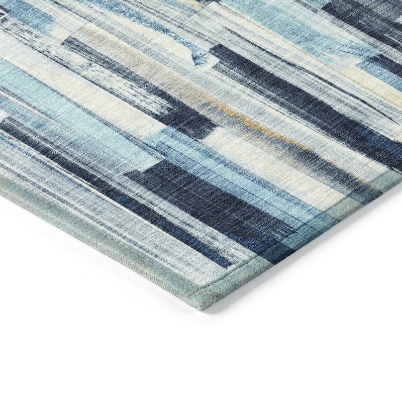 Machine Washable Indoor/ Outdoor Modern Stripes Chantille Rug