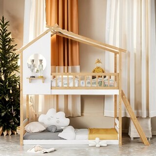 Friendly Design Wood Bunk Bed, Twin Over Twin