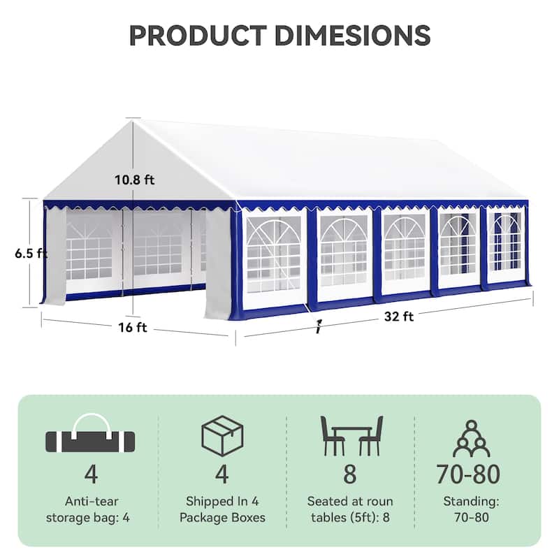 16'X32' Party Tent Heavy Duty Wedding Party Tent Outdoor Patio Tent Outdoor Gazebo Event Shelter Canopy with Carry Bags
