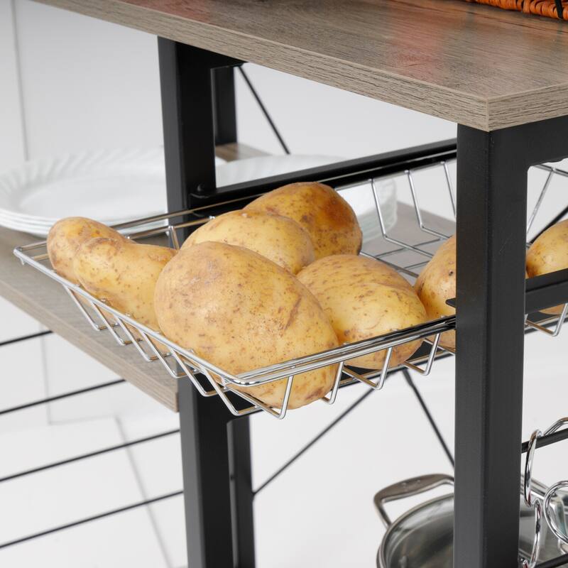 Kitchen Island Cart with Storage - Rolling Kitchen Island with Vegetable Basket
