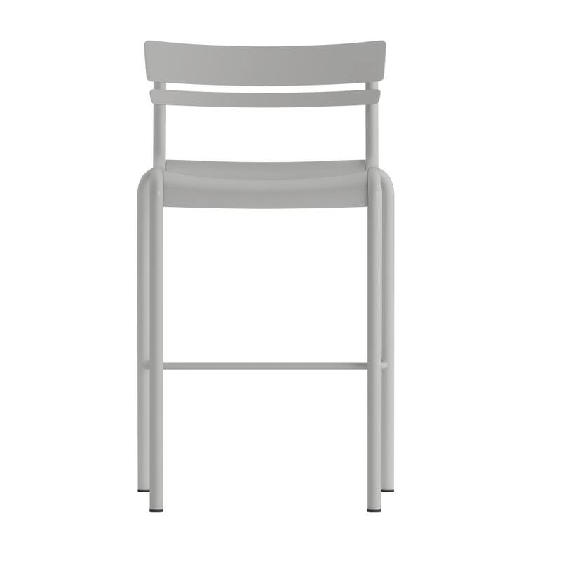 2PK Modern Commercial Grade 2 Slat Indoor/Outdoor Steel Bar Stool