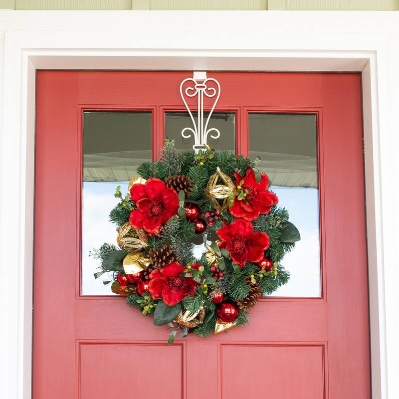 24 in. Lighted Christmas Wreath - Red Magnolia - Assorted