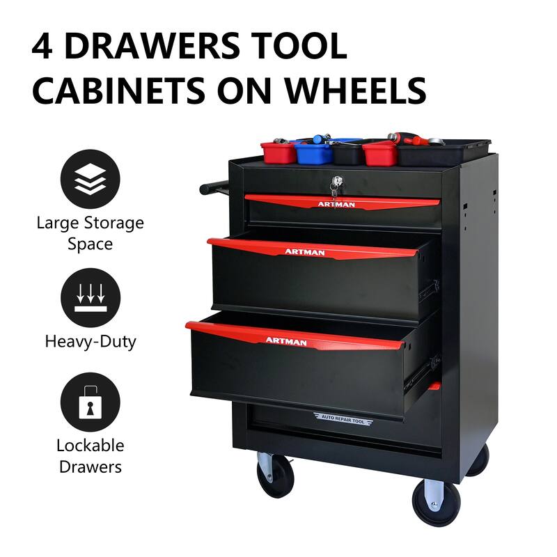 Rolling Metal Tool Cart with 4/5/6/7 Drawers,Ball Bearing Drawer Slide