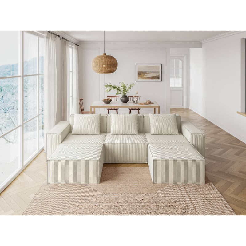 118 Inch Modular Convertible Sofa Bed 3-Seater with Footrests White Cloud Velvet