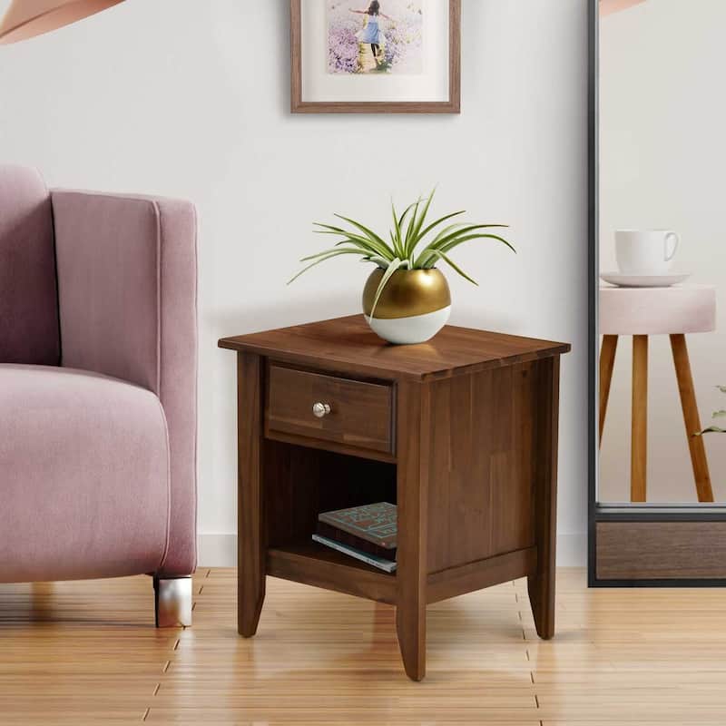 Bedside Table with Drawer - Rectangle Nightstand for Bedroom - Antique Walnut Finish - 18x21 Inch