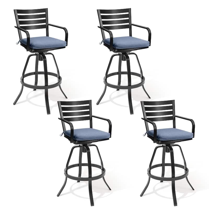 Crestlive Products Outdoor Outdoor Cast Aluminum Swivel Bar Stools with Sunbrella Cushion - Spectrum Denim - 4PC
