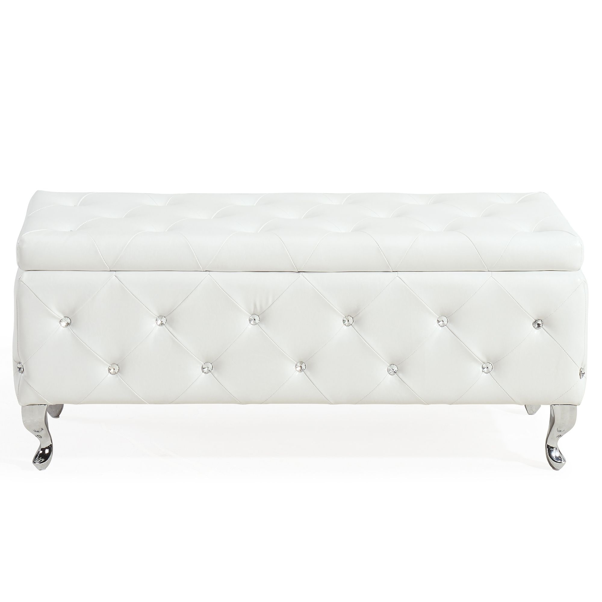 Contemporary Home Living 43.25 inch White and Silver Rectangular Storage Ottoman