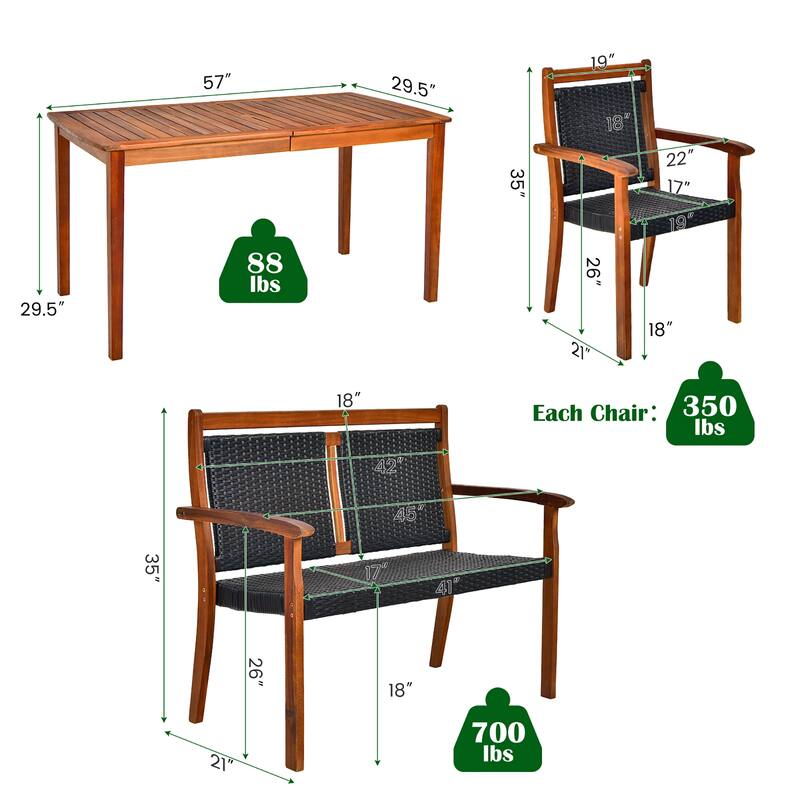 Costway 4PCS Patio Rattan Dining Furniture Set Acacia Wood Frame - See details