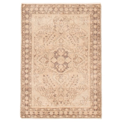 ECARPETGALLERY Hand-knotted Antalya Vintage Beige Wool Rug - 3'4 x 4'8