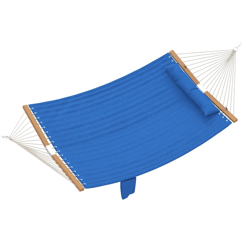 Outsunny Outdoor Hammock, 2-Person Hammock with Head Pillow and Pad, Wood Spreader Bars, 440 lbs Capacity