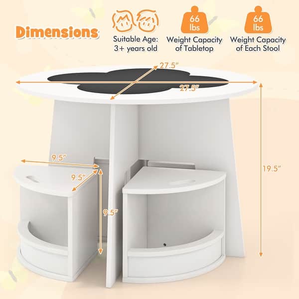 Gymax 5-PC Kids Table & Chair Set w/Writable Blackboard&Storage Stools