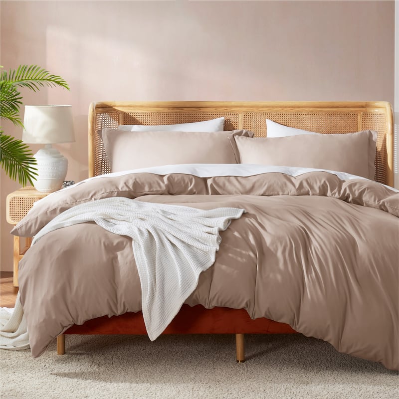 Nestl Ultra Soft Double Brushed Microfiber Duvet Cover Set with Button Closure - Taupe Sand - California King