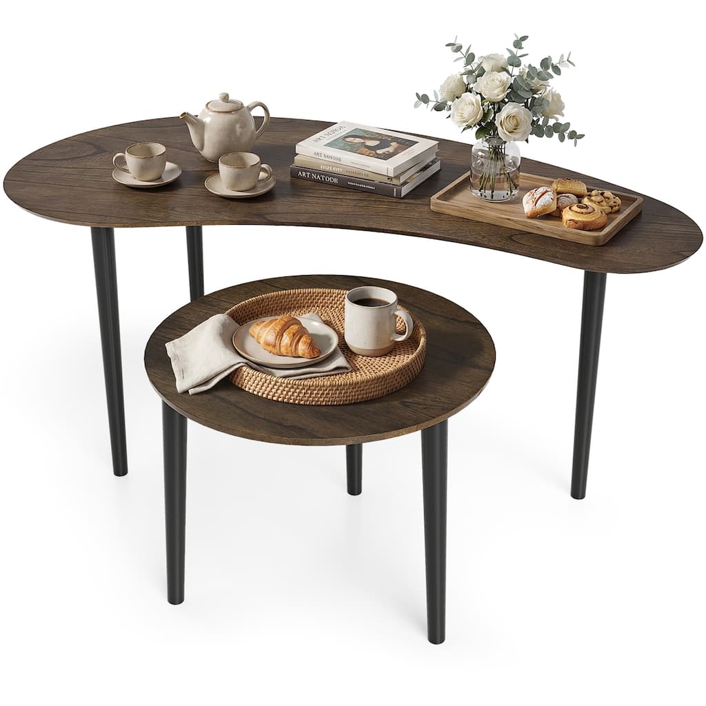 Gymax Nest Coffee Tables Set of 2 Modern Accent Tables w/ Solid Wood