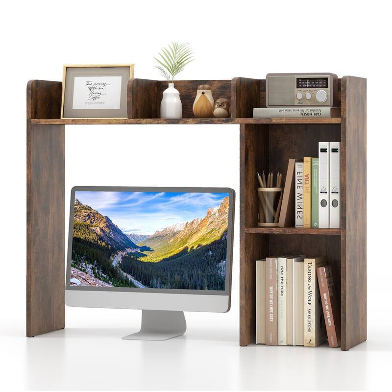 Costway Desk Bookshelf Desktop Storage Organizer Display Shelf Rack - Brown