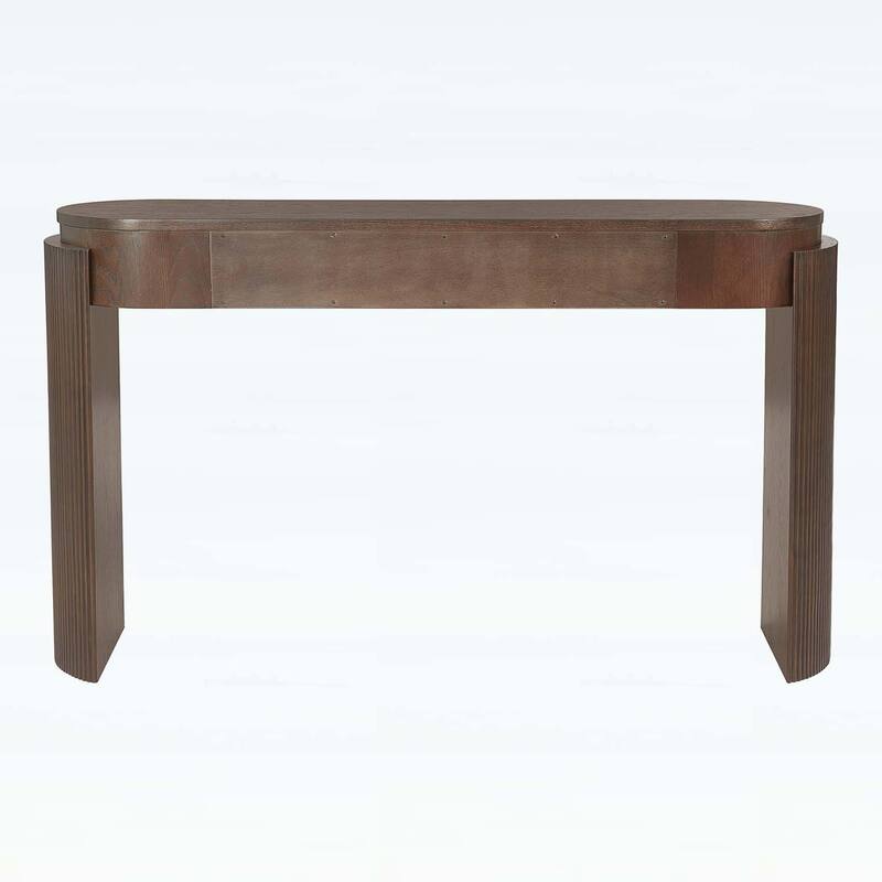 Console Table with Fluted Legs,Oval Top and 2 Drawers for Modern and Elegant Living Spaces