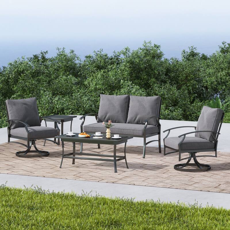 DREAMSIDEA Outdoor Metal Swivel Furniture Patio Conversation Set