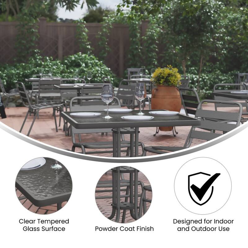 31.5" Square Tempered Glass Metal Table with Smooth Ripple Design Top