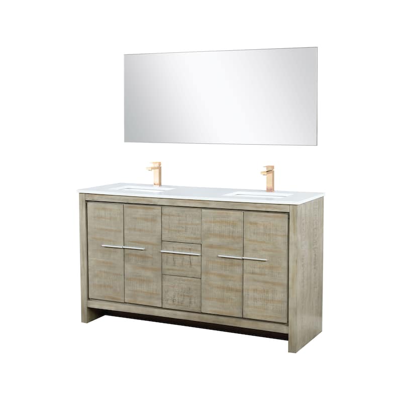 Lafarre Bath Vanity with Cultured Marble Top, Sink, Mirror and Rose Gold Faucet