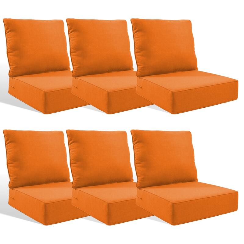 Pocassy 24x24x6 Inch Thick Cushions Pillows Set Indoor Outdoor Deep Seat Water & Fade Resistant - Orange Cushion - 6 Set Seat & Back Cushion