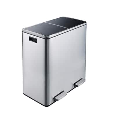 Stainless Steel 60L Dual Compartment Trash Can, Silver