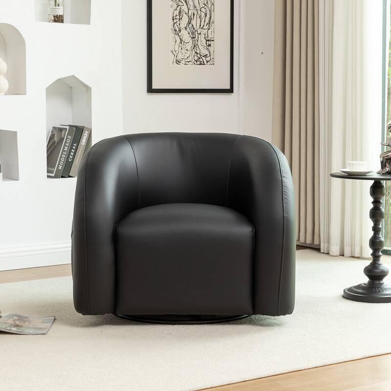 SEYNAR Modern Glam PU Leather 360 Degree Swivel Accent Armchair with Metal Base
