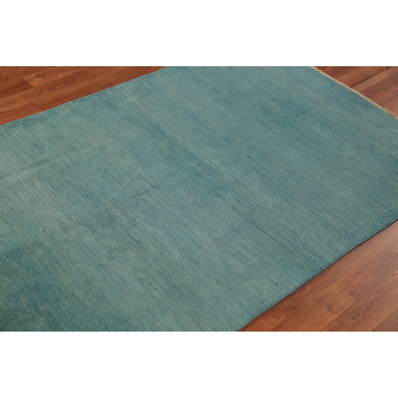 Aqua Blue Gabbeh Modern Rug Hand-Knotted Wool Carpet - 3'9" x 5'8"