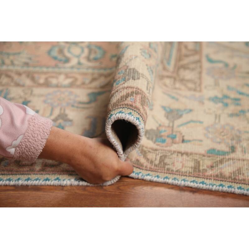 Hand Knotted Oriental 100% Wool Carpet Traditional All-Over Pink Tabriz Area Rug - 12' 4'' X 9' 2''