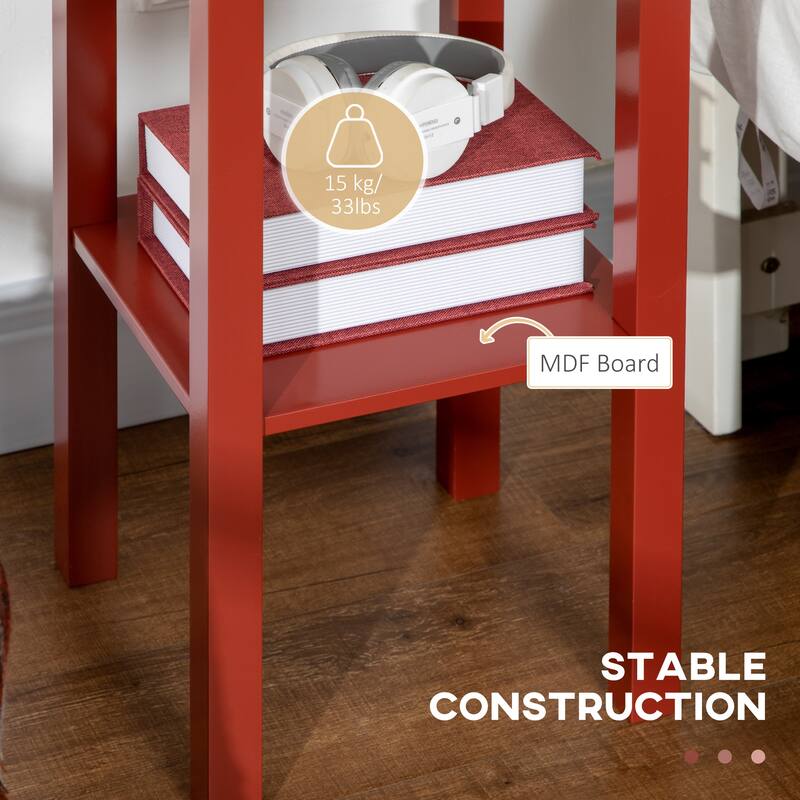 2-Tier Side Table with Drawer, Narrow End Table with Bottom Shelf, for Living Room or Bedroom, Red
