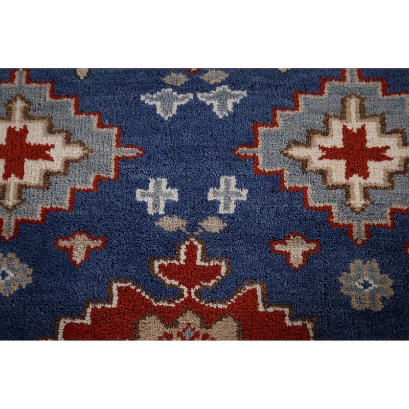 Blue Geometric Kazak Oriental Area Rug Handmade Wool Carpet - 8'0" x 9'11"