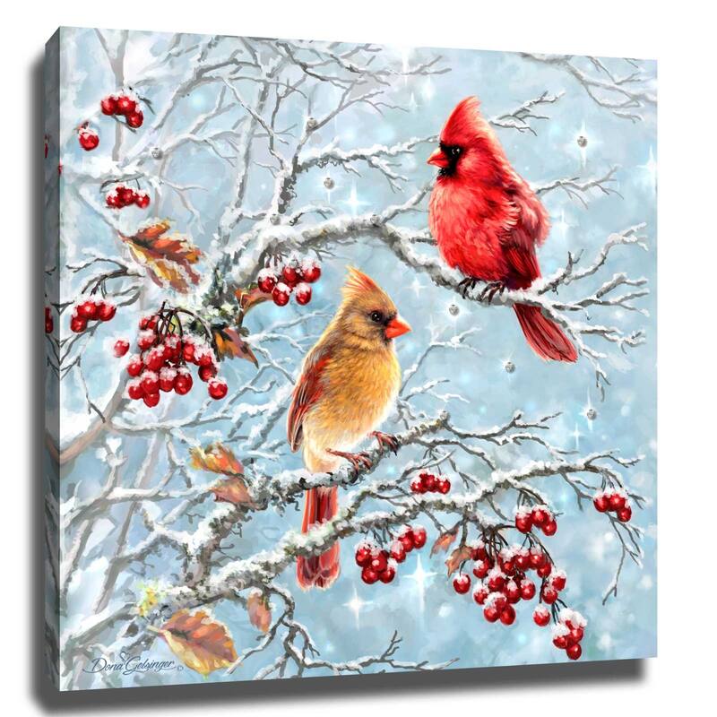 10" Blue and Red Winter Cardinals Wall Art Decor