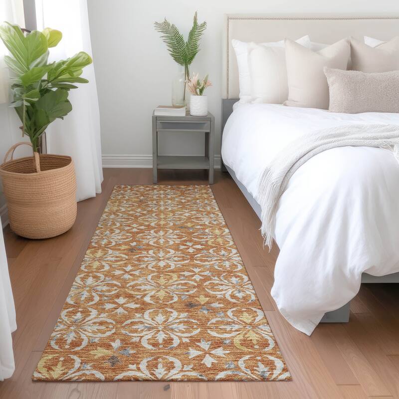 Premium Washable Super Soft Transitional Medallions Mayfield Rug - Copper - 2'3" x 7'6"