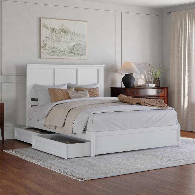 Felicity Platform Bed with Panel Footboard and Storage Drawers - White - Queen