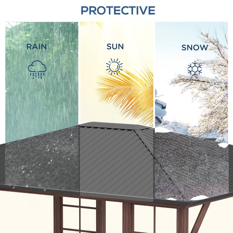 Outsunny 10' x 12' Hardtop Gazebo with Galvanized Steel Roof, Wood Grain Steel Frame