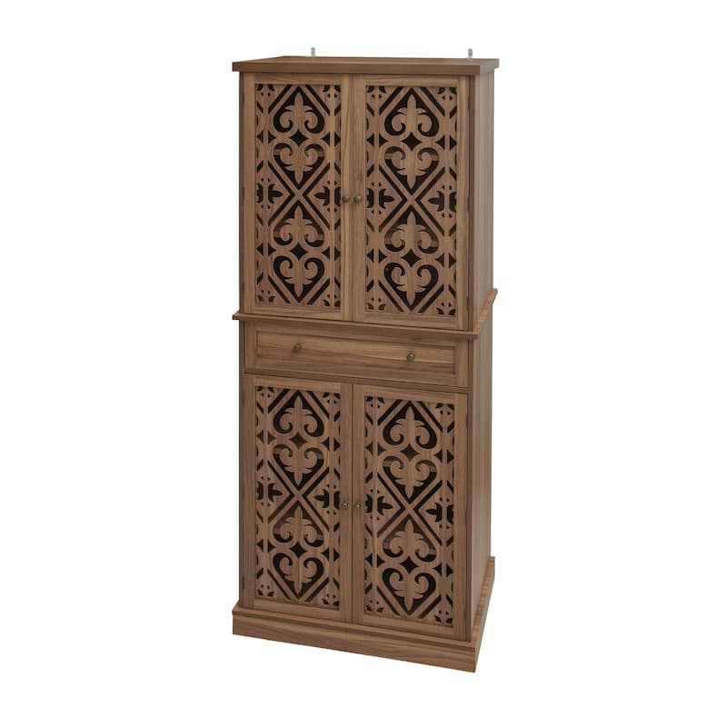 Roomfitters 4 Door Storage Cabinet with Drawer, Tall Pantry Cabinet with Adjustable Shelves, Walnut