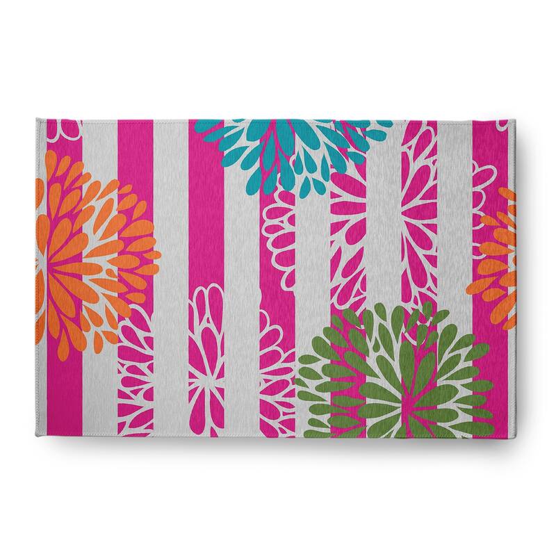 Flower Bursts Spring Chenille Indoor/Outdoor Rug - 4' x 6' - Pink