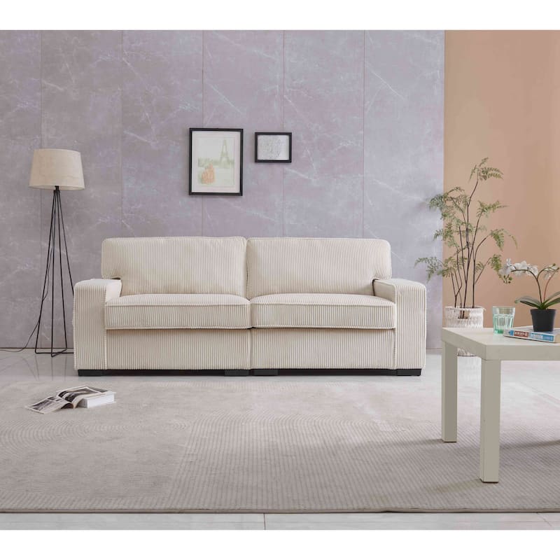 Square Arm Corduroy Sofa - Cream