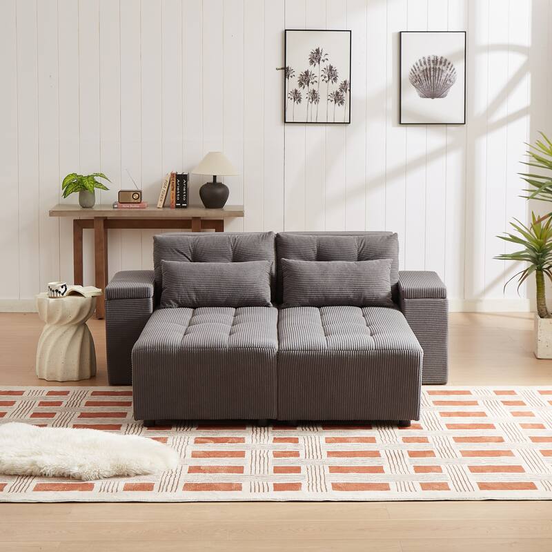 Convertible Storage Sofa with Corduroy Fabric & Adjustable Modular Design - Sleeper Sofa