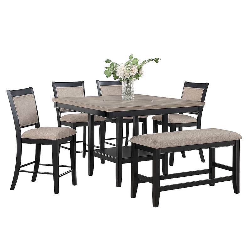 Filu Counter Height Dining Table, Lazy Susan, 48 Inch Gray Top - Black, Light Gray