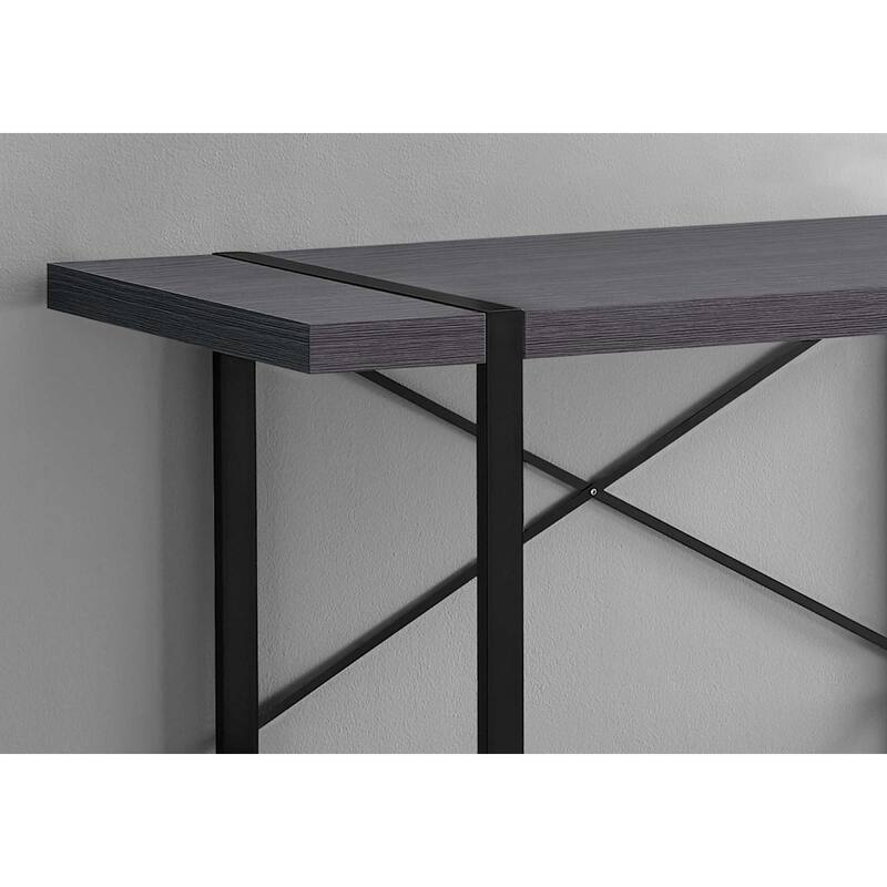 Wood Veneer Computer Desk with Black Metal Base and Rectangular Shape