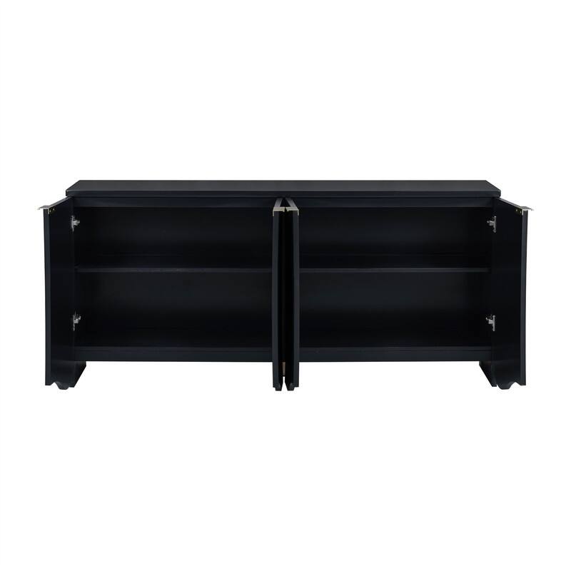 Wavy Design Sideboard with 4 Doors and Adjustable Shelves, Buffet Cabinet Accent Storage Cabinet with Vertical Stripes