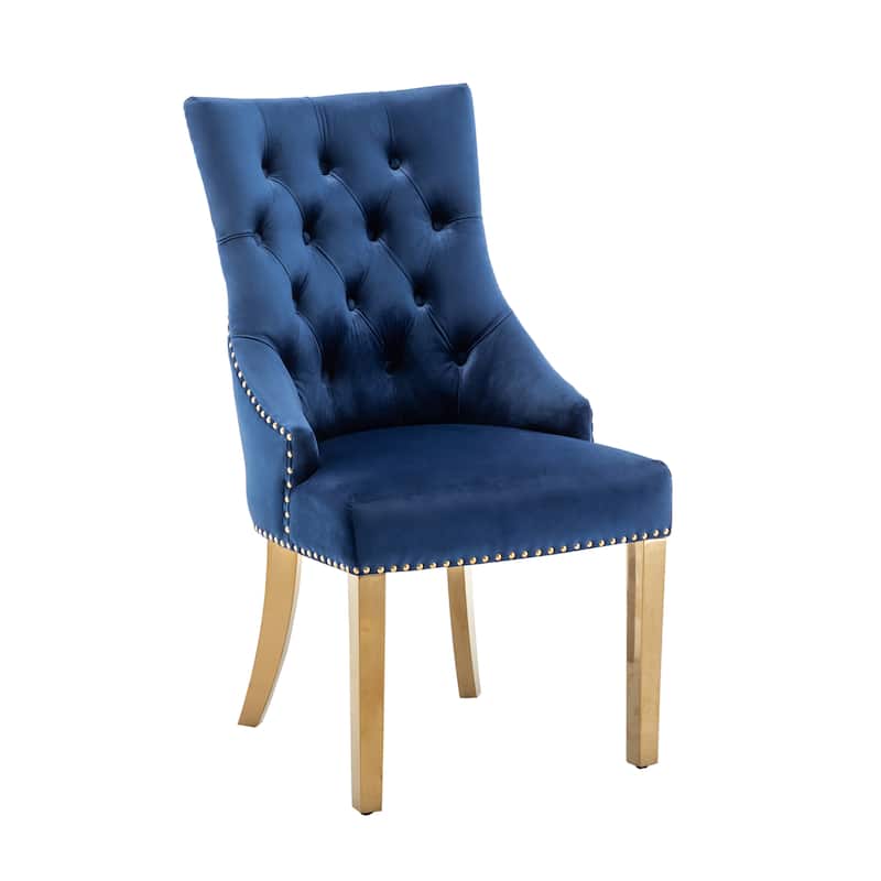 Porthos Home Drew Tufted Velvet Dining Chairs with Gold Chrome Legs, Set of 2