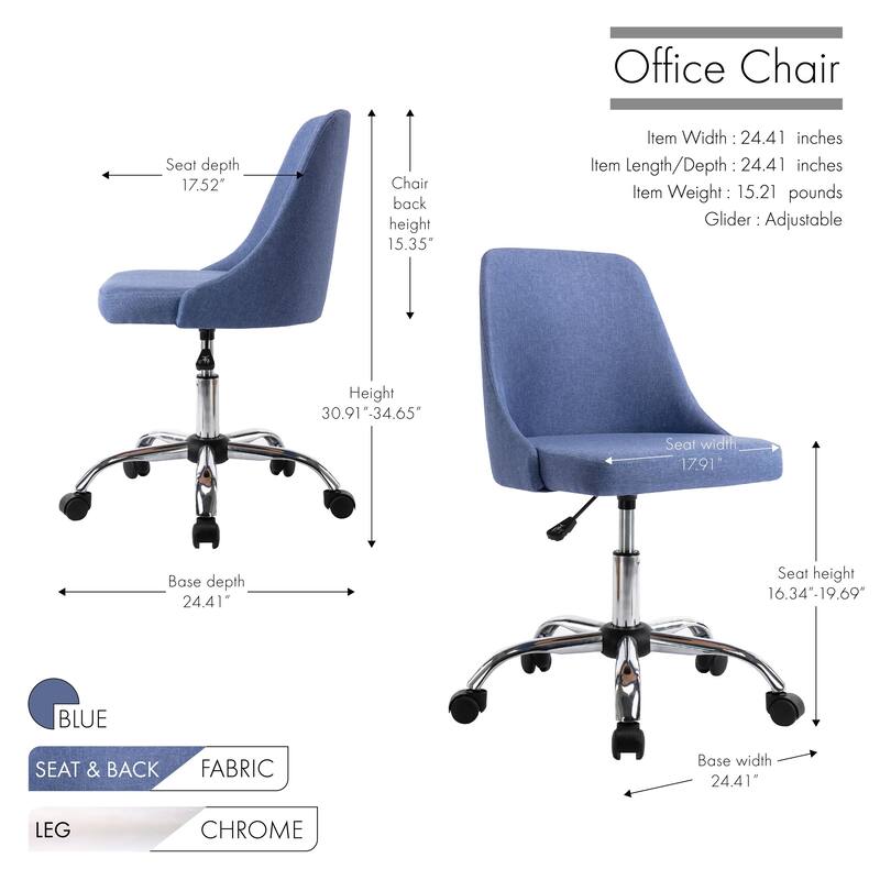 Porthos Home Roache Fabric Upholstered Office Chair with Chrome Base