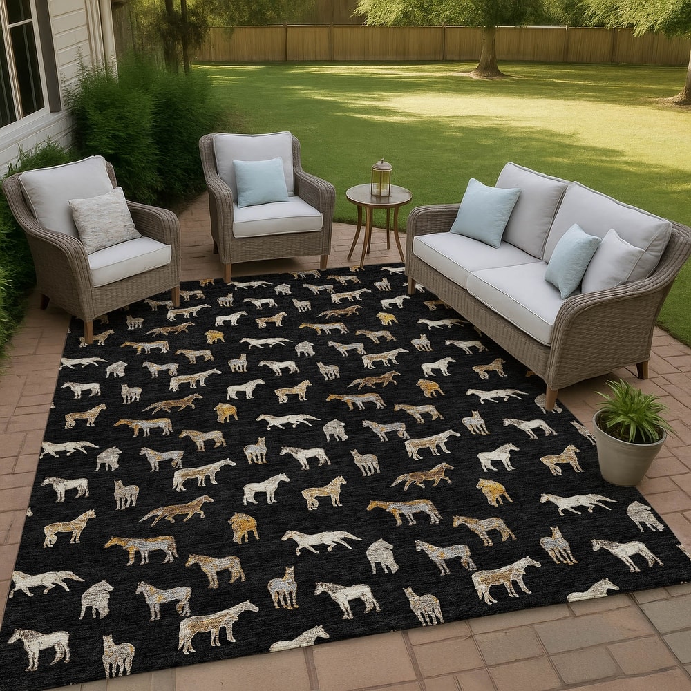 Machine Washable Indoor/ Outdoor Horses Chantille Rug