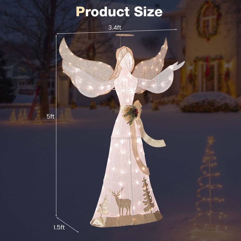 Costway 5 FT Pre-Lit Christmas Angel 3D Glittered Decoration with Halo - See Details