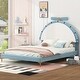 preview thumbnail 9 of 11, Velvet Upholstered Platform Bed with Alarm Clock Shaped Headboard